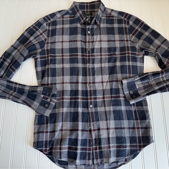 THEORY Zack PS Dolton Long Sleeve Button Up Shirt Mens Plaid Small 940 - Picture 1 of 4